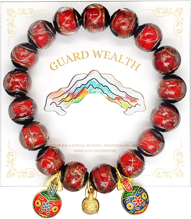 CNYTPE Colorful Gray Glaze Bracelet for Men and Women – Imperial Palace-Style Gold-Swallowing Beast Family Guardian Jewelry, Ancient Oriental Glazed Beads for Good Luck & Abundance Flow, Energy-Balancing Harmony Bracelet - Image 1
